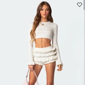 Edikted Lindsay Ruffle Knitted Shorts and top xs